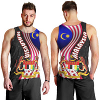 Malaysia Coat of Arms Men Tank Top with National Flag and Black Batik Pattern