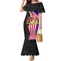 Malaysia Coat of Arms Mermaid Dress with National Flag and Black Batik Pattern