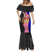 Malaysia Coat of Arms Mermaid Dress with National Flag and Black Batik Pattern