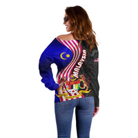Malaysia Coat of Arms Off Shoulder Sweater with National Flag and Black Batik Pattern