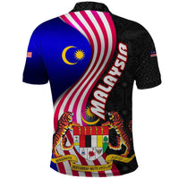 Malaysia Coat of Arms Polo Shirt with National Flag and Black Batik Pattern