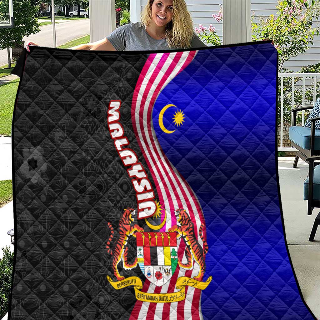 Malaysia Coat of Arms Quilt with National Flag and Black Batik Pattern