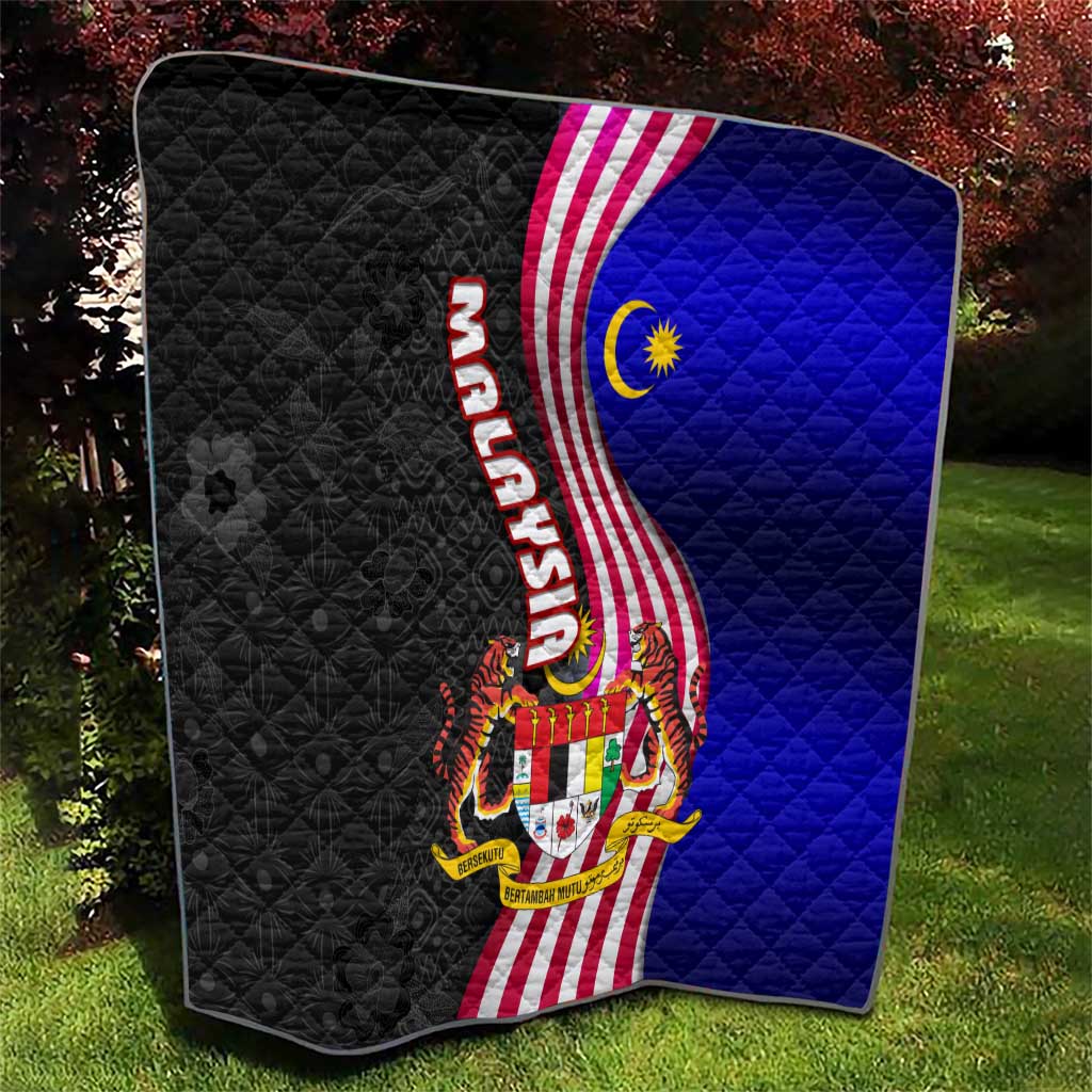 Malaysia Coat of Arms Quilt with National Flag and Black Batik Pattern