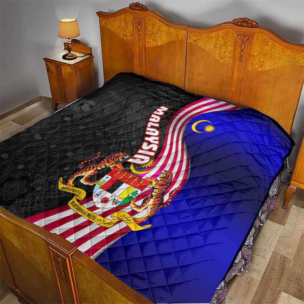 Malaysia Coat of Arms Quilt with National Flag and Black Batik Pattern