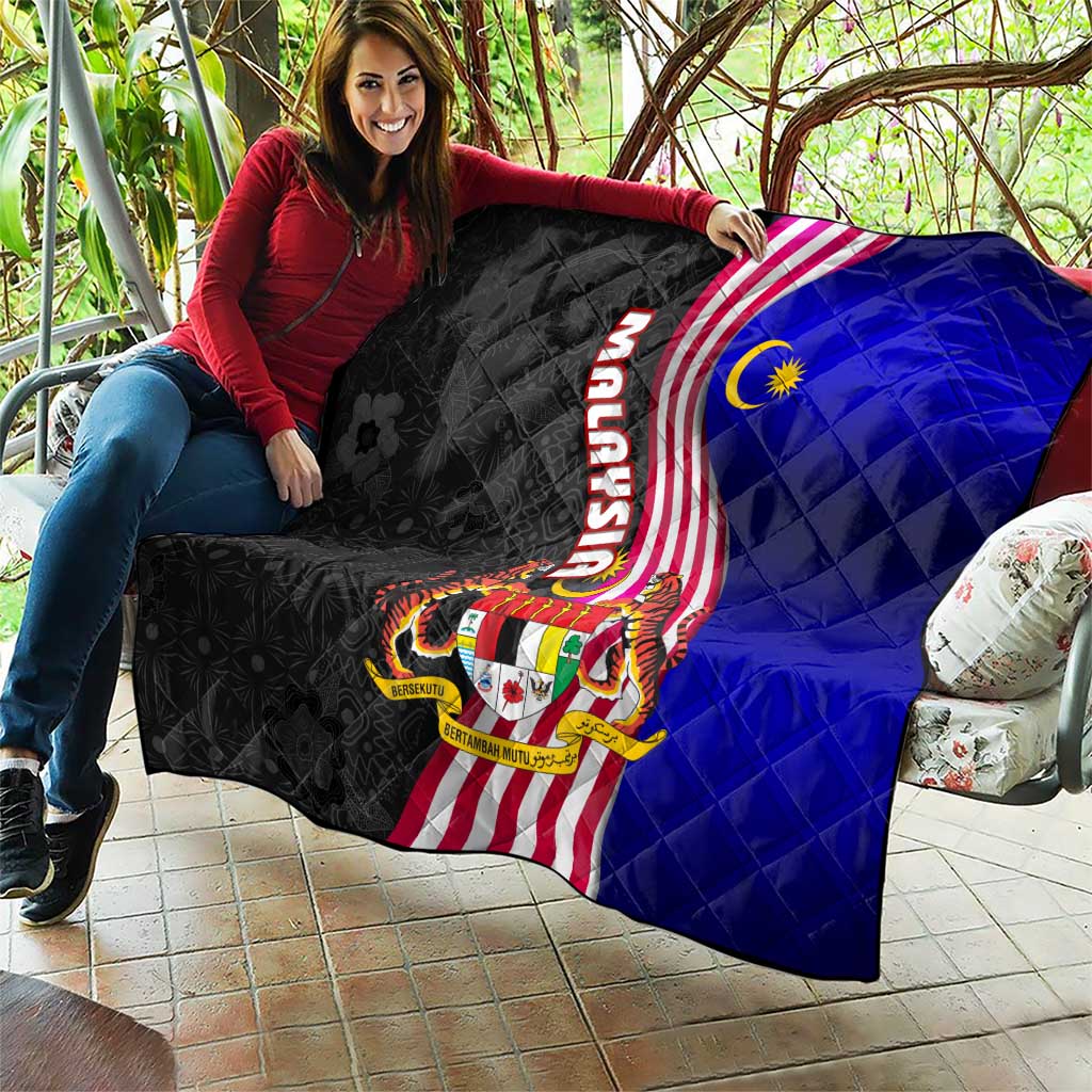 Malaysia Coat of Arms Quilt with National Flag and Black Batik Pattern