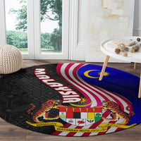 Malaysia Coat of Arms Round Carpet with National Flag and Black Batik Pattern