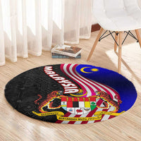 Malaysia Coat of Arms Round Carpet with National Flag and Black Batik Pattern
