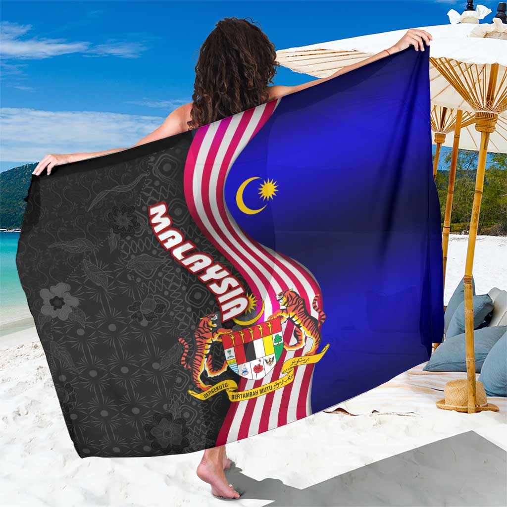 Malaysia Coat of Arms Sarong with National Flag and Black Batik Pattern