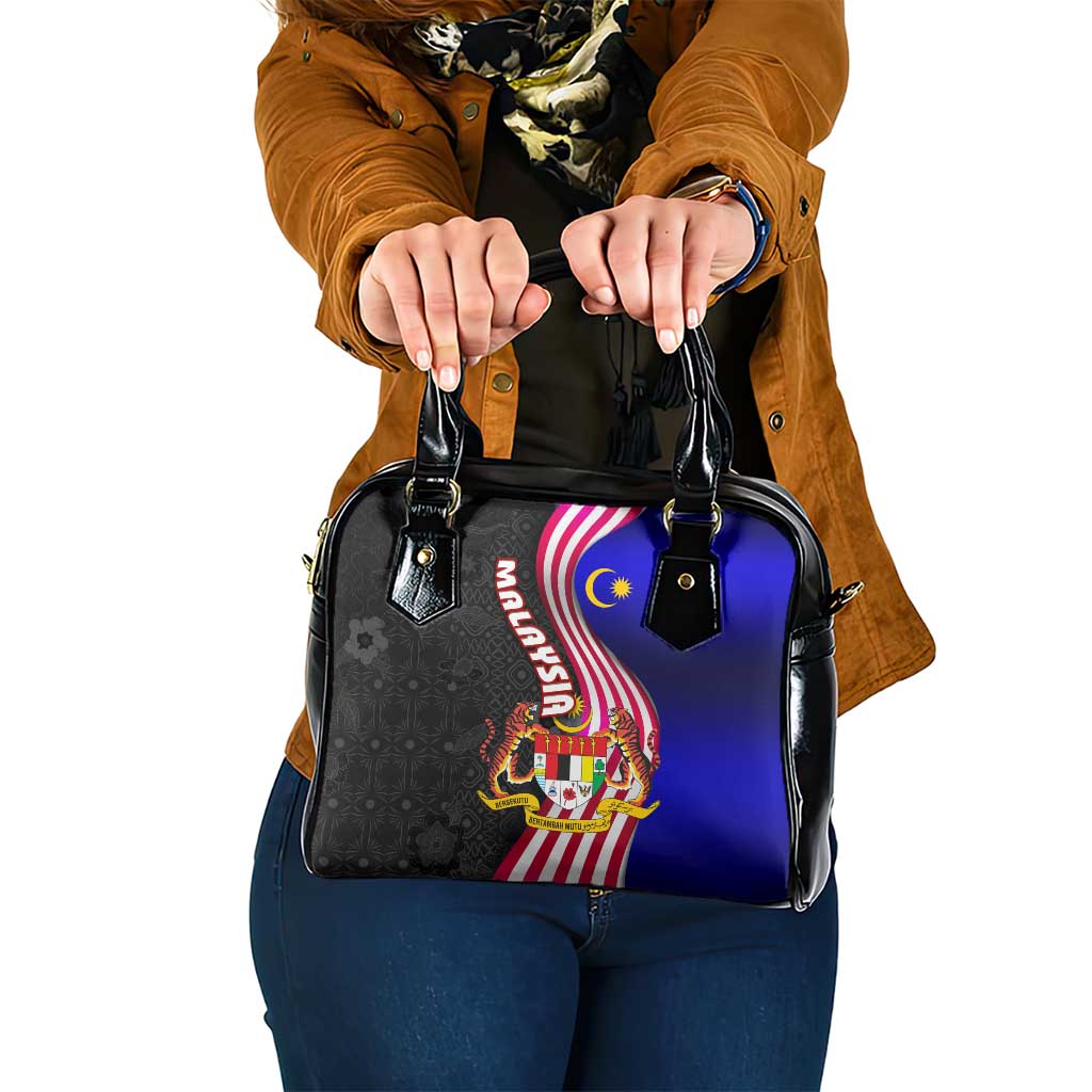 Malaysia Coat of Arms Shoulder Handbag with National Flag and Black Batik Pattern