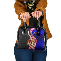Malaysia Coat of Arms Shoulder Handbag with National Flag and Black Batik Pattern