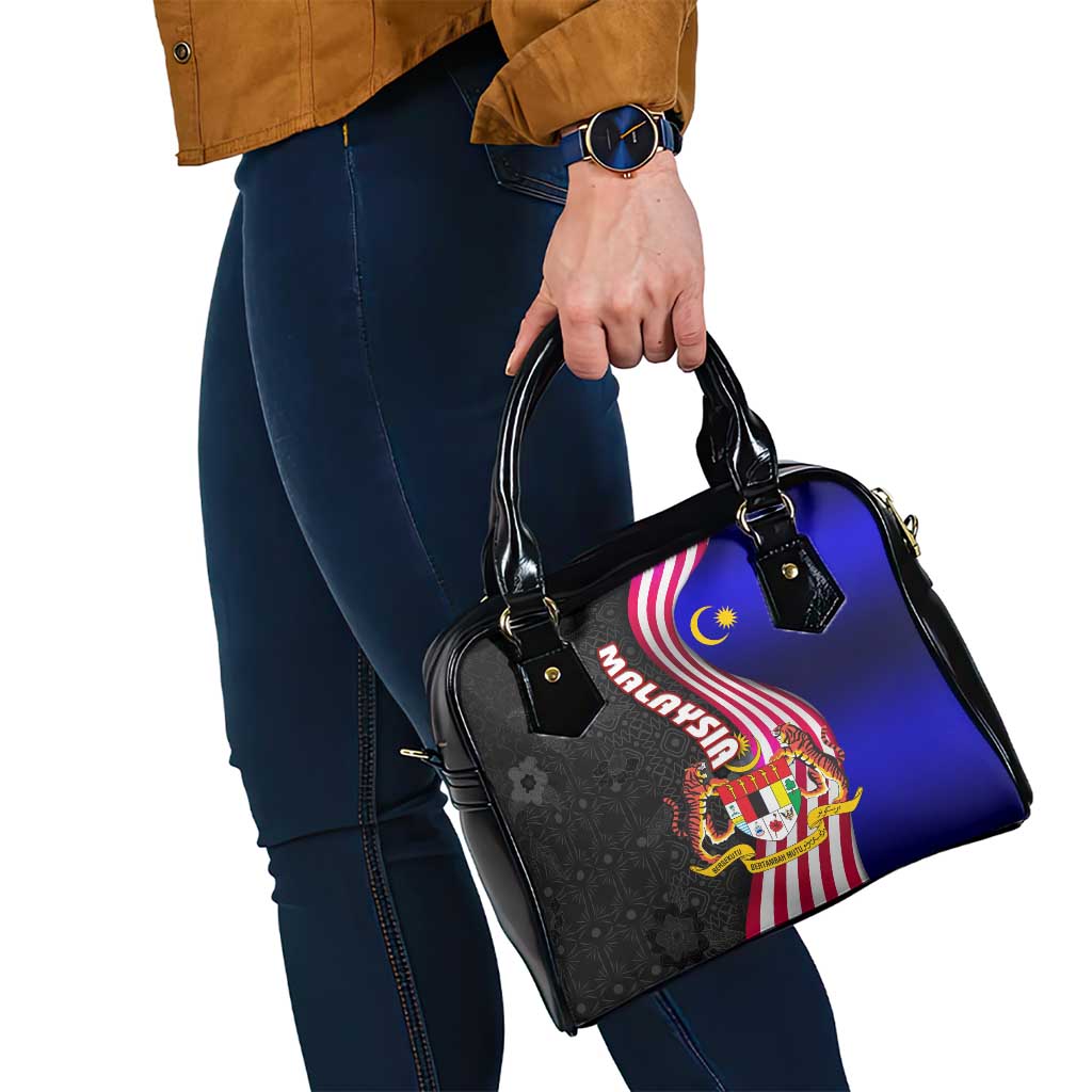 Malaysia Coat of Arms Shoulder Handbag with National Flag and Black Batik Pattern