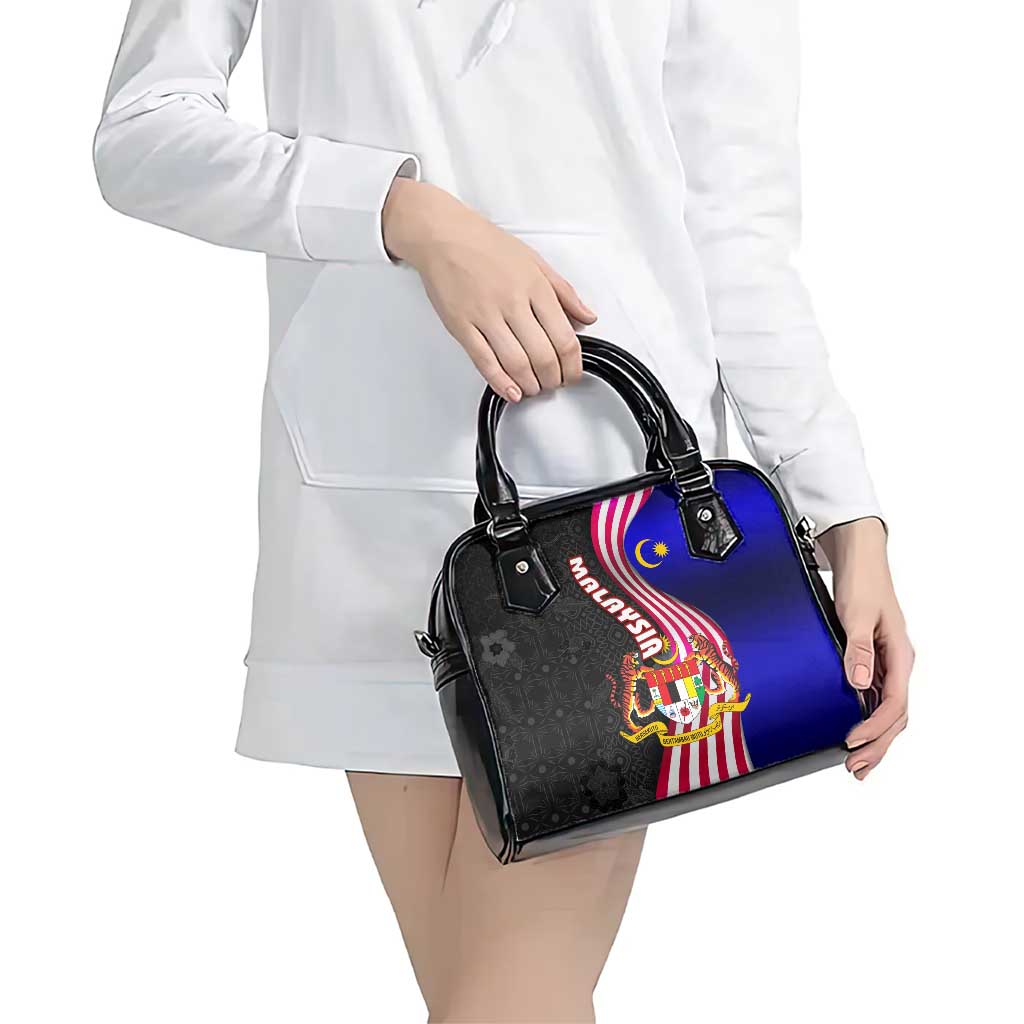 Malaysia Coat of Arms Shoulder Handbag with National Flag and Black Batik Pattern