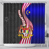 Malaysia Coat of Arms Shower Curtain with National Flag and Black Batik Pattern