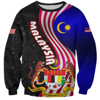 Malaysia Coat of Arms Sweatshirt with National Flag and Black Batik Pattern
