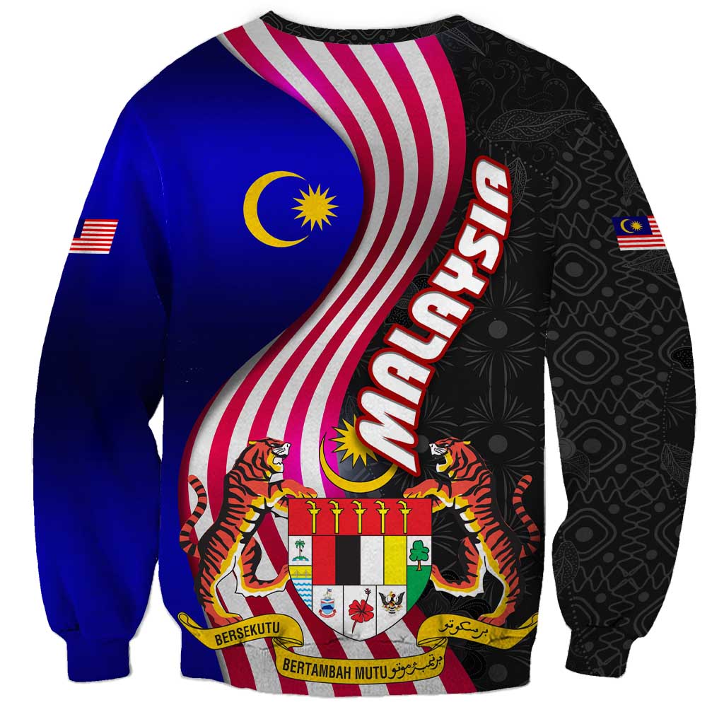 Malaysia Coat of Arms Sweatshirt with National Flag and Black Batik Pattern