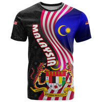 Malaysia Coat of Arms T Shirt with National Flag and Black Batik Pattern