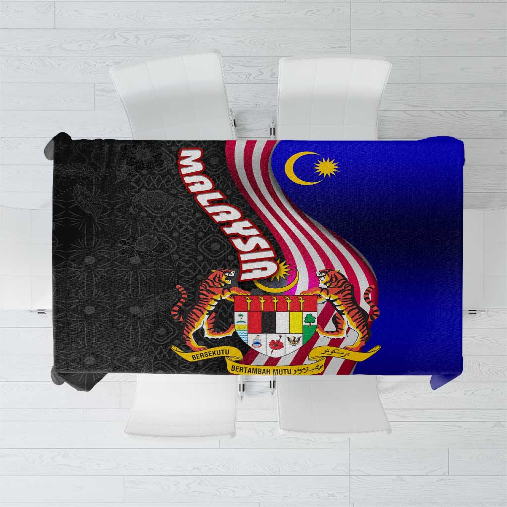Malaysia Coat of Arms Tablecloth with National Flag and Black Batik Pattern
