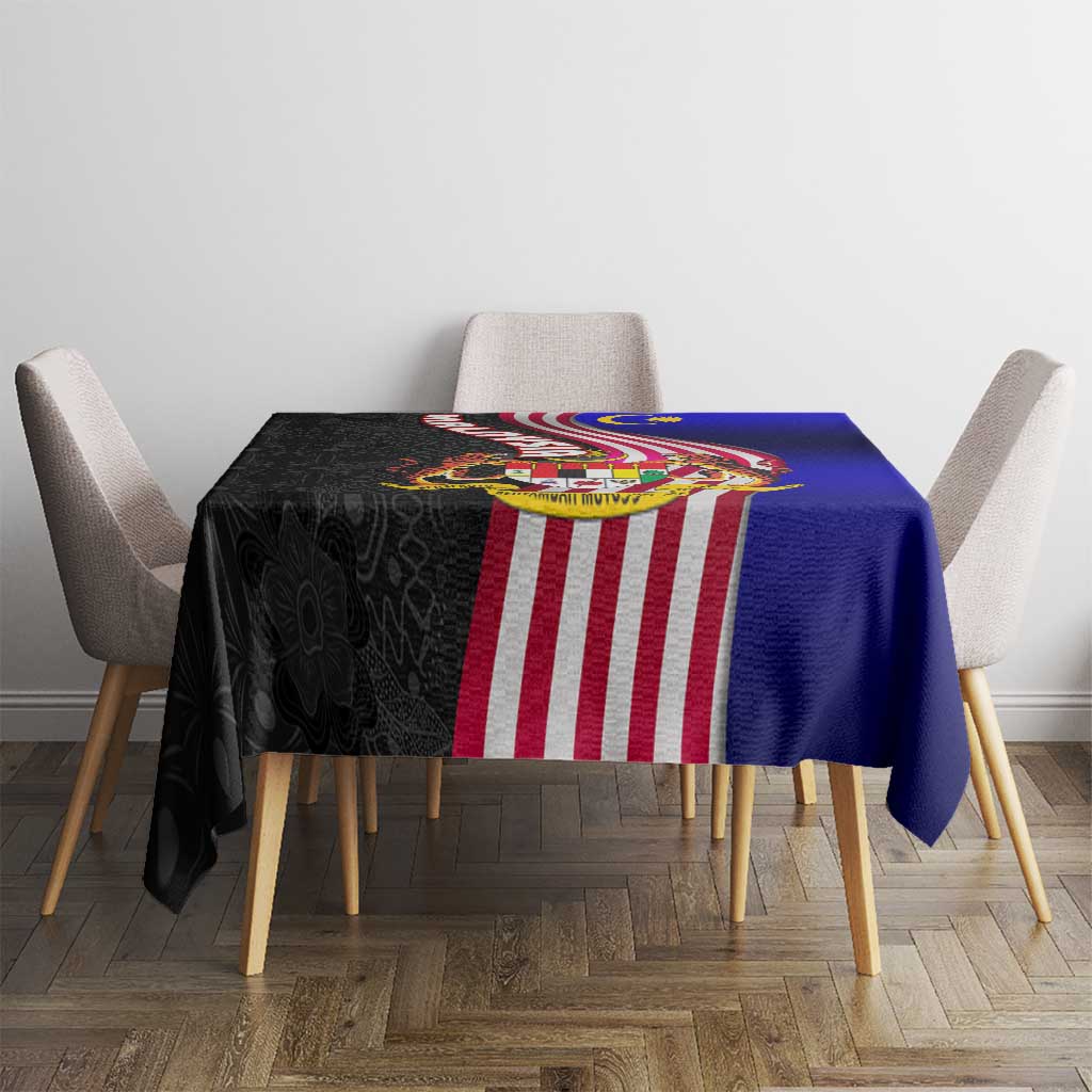 Malaysia Coat of Arms Tablecloth with National Flag and Black Batik Pattern