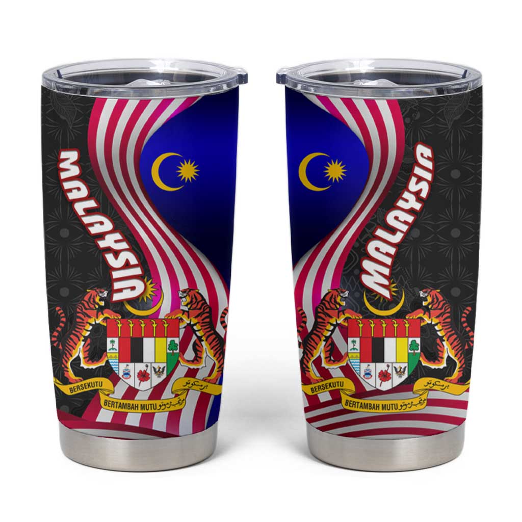 Malaysia Coat of Arms Tumbler Cup with National Flag and Black Batik Pattern