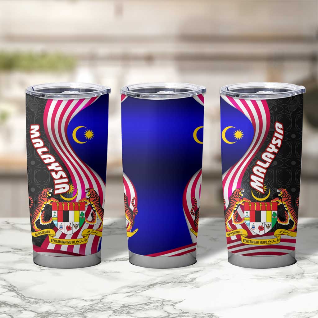 Malaysia Coat of Arms Tumbler Cup with National Flag and Black Batik Pattern