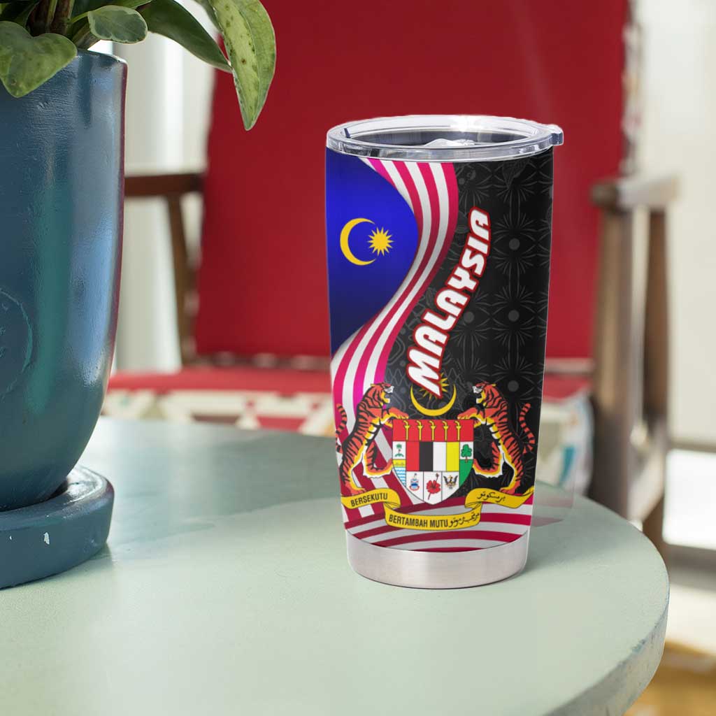 Malaysia Coat of Arms Tumbler Cup with National Flag and Black Batik Pattern