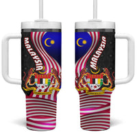 Malaysia Coat of Arms Tumbler With Handle with National Flag and Black Batik Pattern