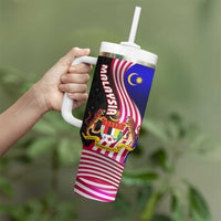 Malaysia Coat of Arms Tumbler With Handle with National Flag and Black Batik Pattern