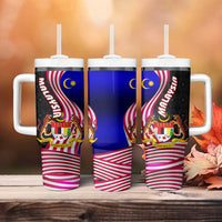 Malaysia Coat of Arms Tumbler With Handle with National Flag and Black Batik Pattern