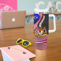 Malaysia Coat of Arms Tumbler With Handle with National Flag and Black Batik Pattern