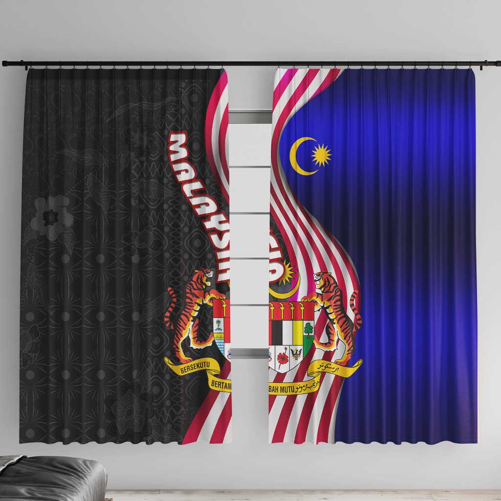 Malaysia Coat of Arms Window Curtain with National Flag and Black Batik Pattern
