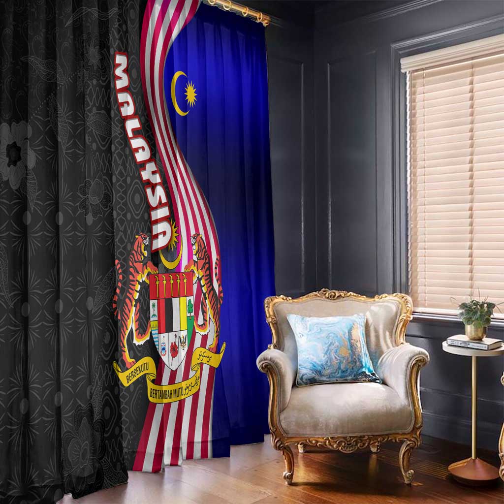 Malaysia Coat of Arms Window Curtain with National Flag and Black Batik Pattern