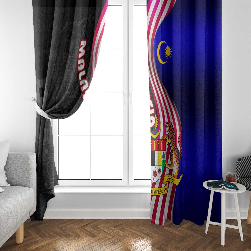 Malaysia Coat of Arms Window Curtain with National Flag and Black Batik Pattern