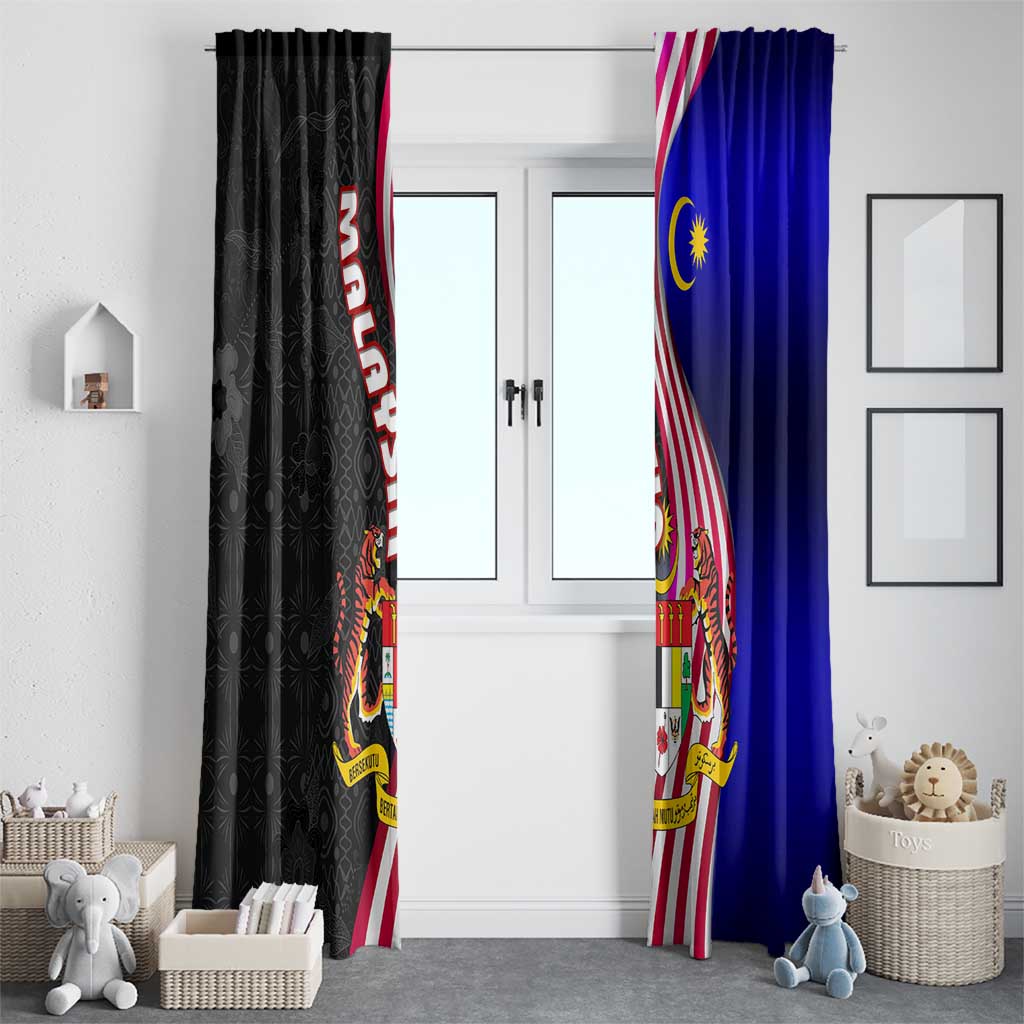 Malaysia Coat of Arms Window Curtain with National Flag and Black Batik Pattern