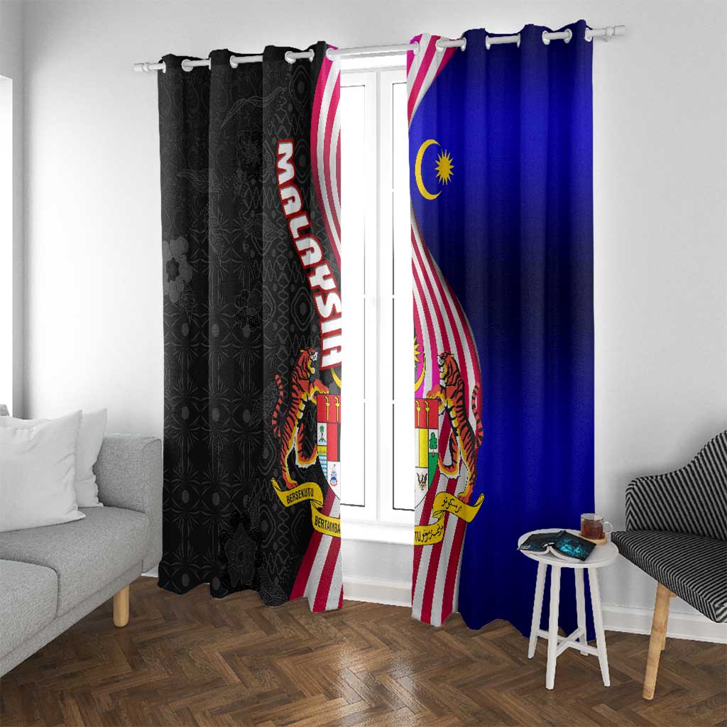 Malaysia Coat of Arms Window Curtain with National Flag and Black Batik Pattern