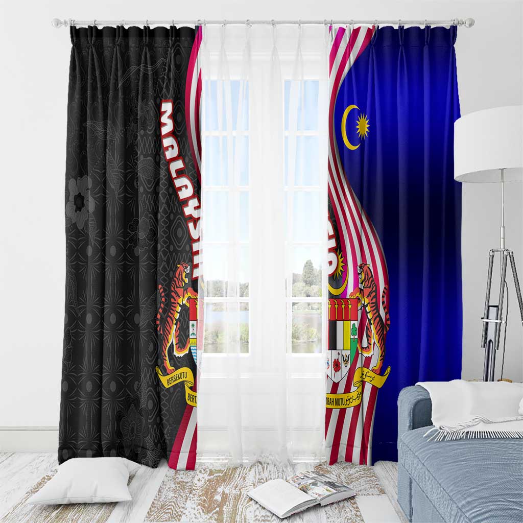 Malaysia Coat of Arms Window Curtain with National Flag and Black Batik Pattern