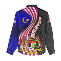 Malaysia Coat of Arms Women Casual Shirt with National Flag and Black Batik Pattern