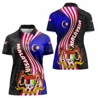 Malaysia Coat of Arms Women Polo Shirt with National Flag and Black Batik Pattern
