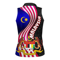 Malaysia Coat of Arms Women Sleeveless Polo Shirt with National Flag and Black Batik Pattern