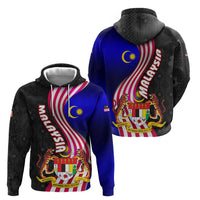 Malaysia Coat of Arms Zip Hoodie with National Flag and Black Batik Pattern