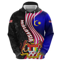 Malaysia Coat of Arms Zip Hoodie with National Flag and Black Batik Pattern