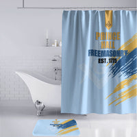 Prince Hall Freemasonry Bathroom Set Vintage Brush Stroke Masonic Blue Gold Graphic