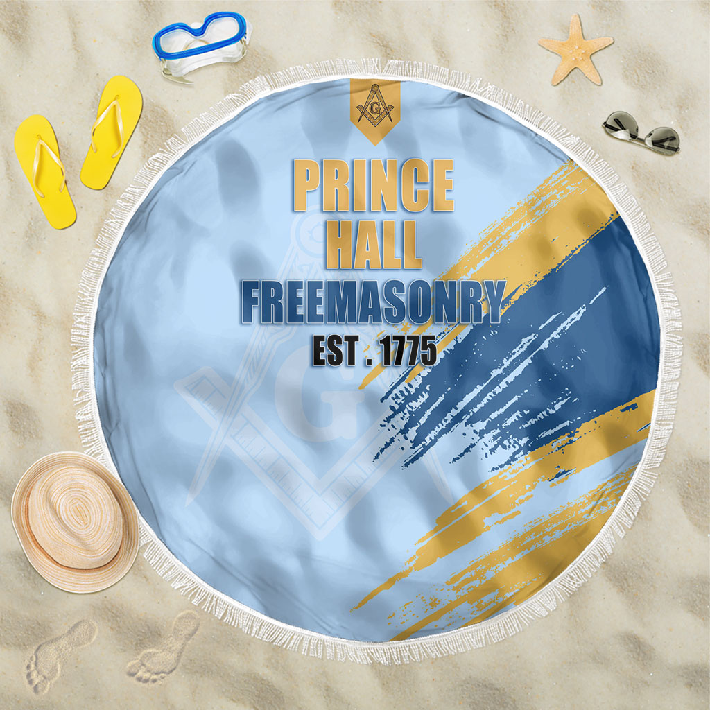 Prince Hall Freemasonry Beach Blanket Vintage Brush Stroke Masonic Blue Gold Graphic