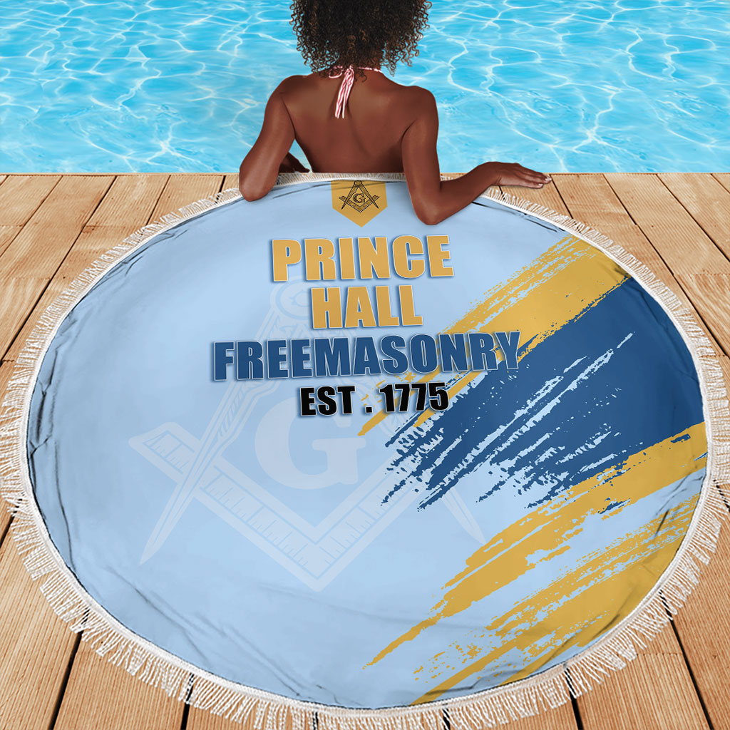 Prince Hall Freemasonry Beach Blanket Vintage Brush Stroke Masonic Blue Gold Graphic