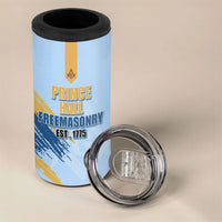 Prince Hall Freemasonry 4 in 1 Can Cooler Tumbler Vintage Brush Stroke Masonic Blue Gold Graphic
