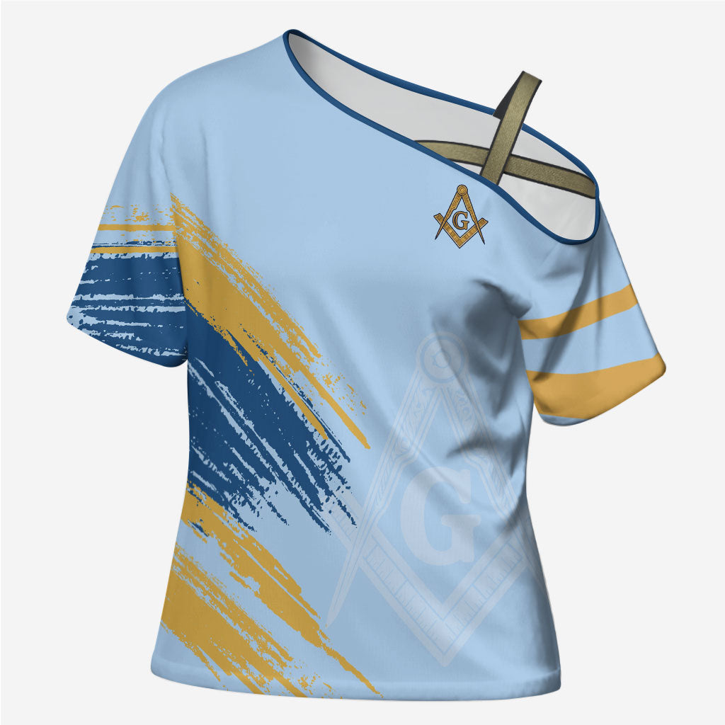 Prince Hall Freemasonry Cross Shoulder Shirt Vintage Brush Stroke Masonic Blue Gold Graphic