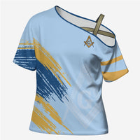 Prince Hall Freemasonry Cross Shoulder Shirt Vintage Brush Stroke Masonic Blue Gold Graphic