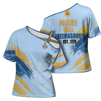 Prince Hall Freemasonry Cross Shoulder Shirt Vintage Brush Stroke Masonic Blue Gold Graphic