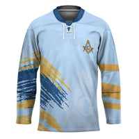Prince Hall Freemasonry Hockey Jersey Vintage Brush Stroke Masonic Blue Gold Graphic