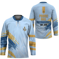 Prince Hall Freemasonry Hockey Jersey Vintage Brush Stroke Masonic Blue Gold Graphic