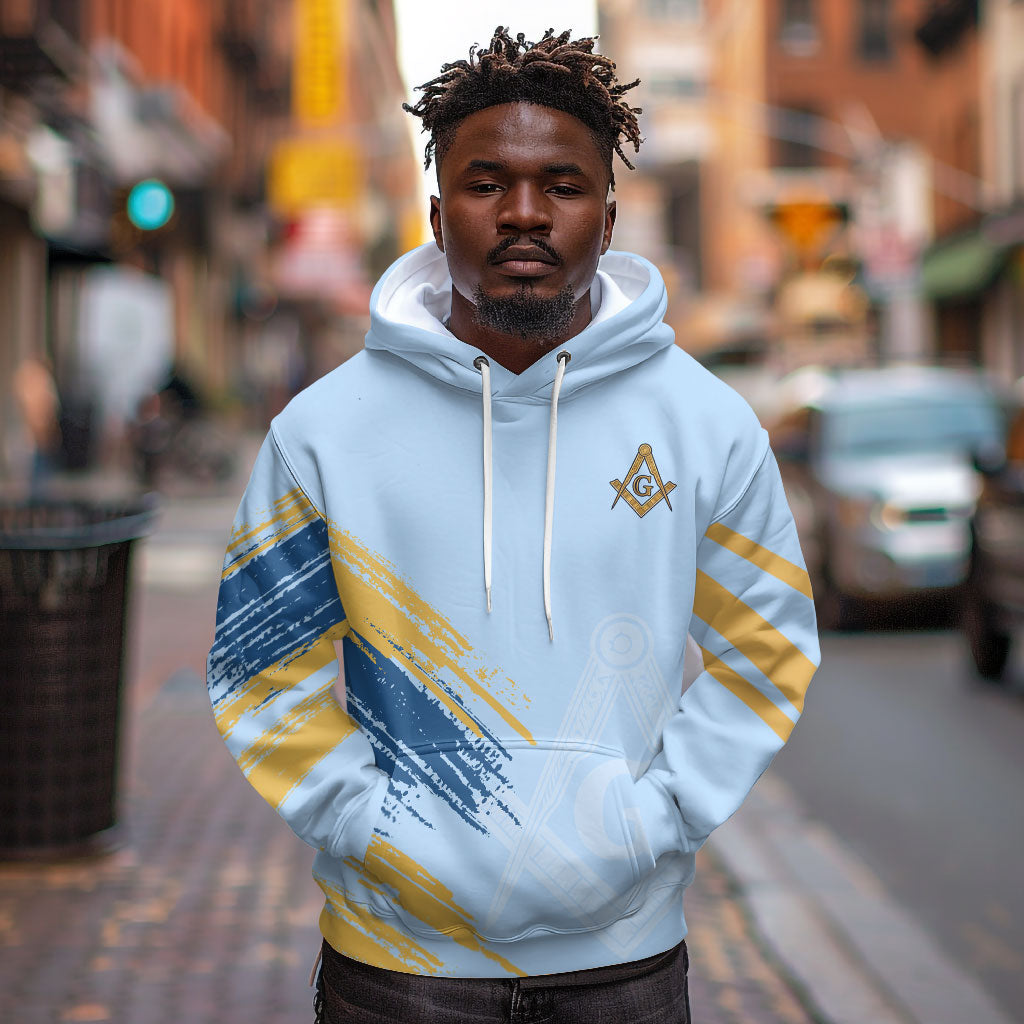 Prince Hall Freemasonry Hoodie Vintage Brush Stroke Masonic Blue Gold Graphic